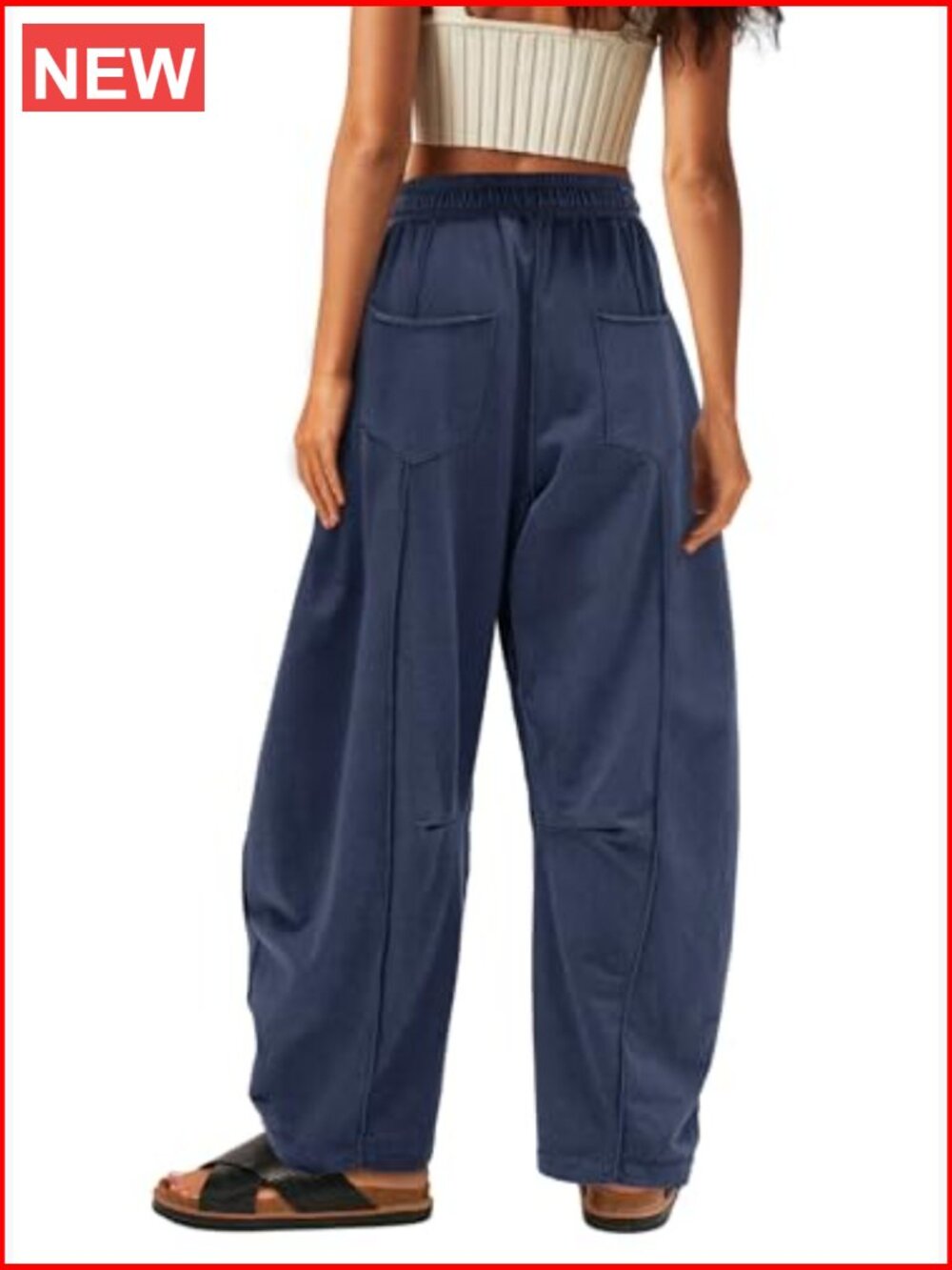 Baggy Wide Leg Palazzo Pants with Drawstring and Pockets - Picture 2 of 7